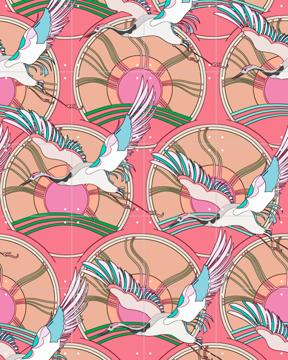 'Crane Bird Pattern Pink' von Marylène Madou