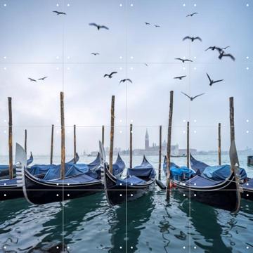 'Gondolas at the pier with San Giorgio Maggiore island in the background, Venice, Italy' by Jan Becke