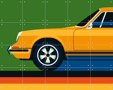 'Orange Vintage Sports Car Front' par Bo Lundberg