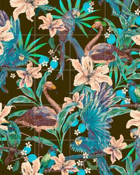 'Jungle Birds and Flamingo Olive' von Marylène Madou