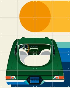 'Green Vintage Car with Sun' by Bo Lundberg