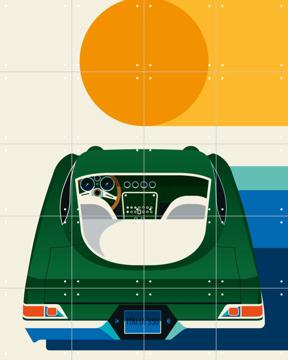 'Green Vintage Car with Sun' par Bo Lundberg