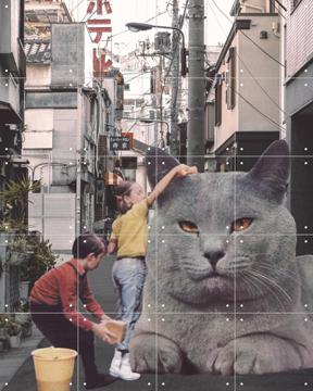 'Children washing a giant cat in Tokyo streets' by Florent Bodart