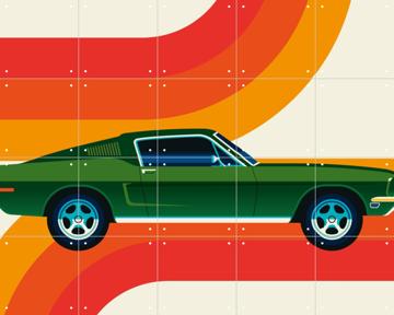 'Green Vintage Sports Car with Stripes' par Bo Lundberg