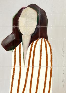 'Lady in Stripes - orange' van Maaike Koster & My Deer Art Shop