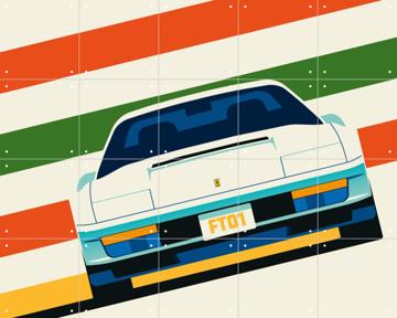 'Angeled White Sports Car Front with Stripes' par Bo Lundberg