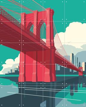 'NYC - Brooklyn Bridge Red' par Remko Heemskerk & Art in Maps